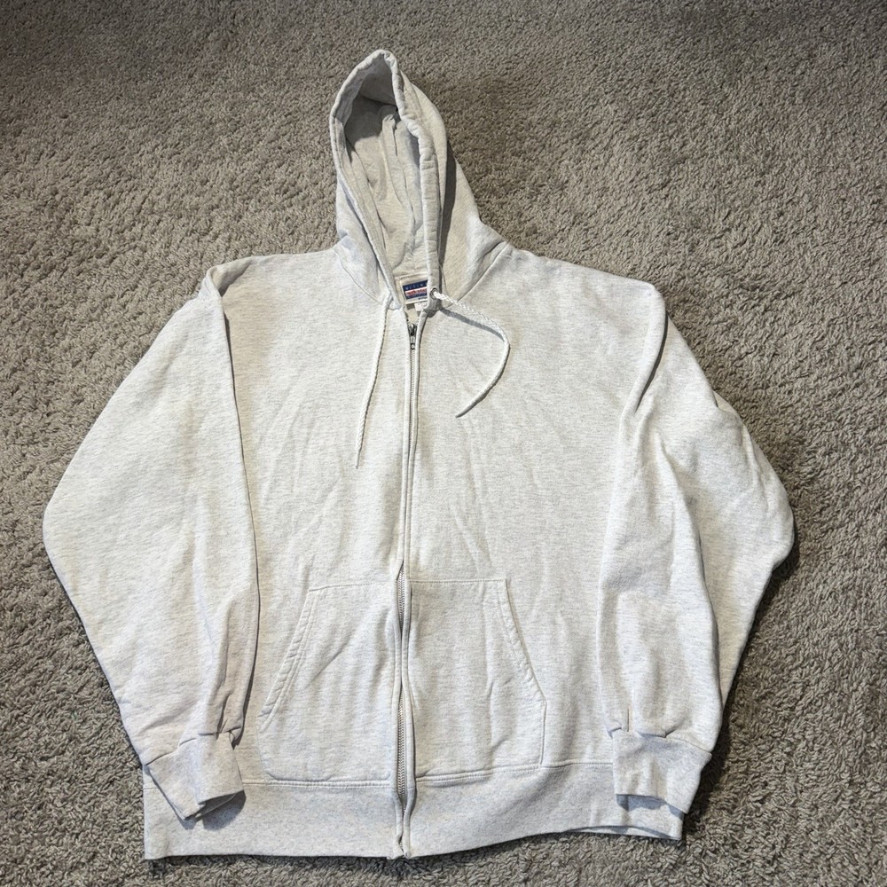 Vintage Hanes Hoodie Adult Mens L Grey Light Heather Full Zip Blank 90s Y2k