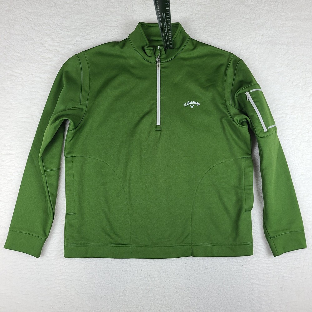 Callaway Sweater Mens Medium Green Quarter Zip Performance Tech Golf Side Pocket