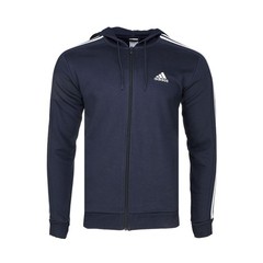 adidas Essentials Fleece 3Stripes Full Zip Hoodie Mens Grey Casual Outerwear IJ6