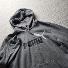 Puma Hoodie Mens Large Gray Fleece Pullover Kangaroo Pocket Graphic Logo