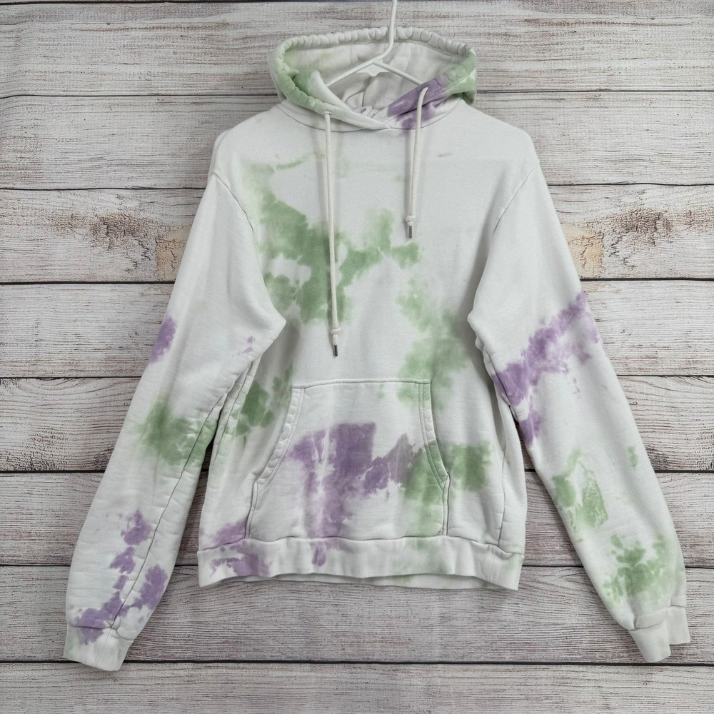 John Elliott Hoodie Mens 1 White Green Purple Tie-Dye Cotton French Terry