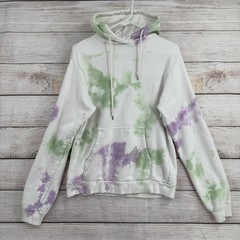 John Elliott Hoodie Mens 1 White Green Purple Tie-Dye Cotton French Terry