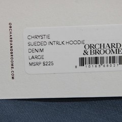 Orchard & Broome NWT Chrystie Hoodie Pullover Sweatshirt Size L in Denim Blue