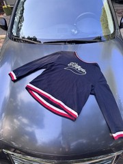 Tommy Hilfiger Mens Pullover Sweatshirt Size L Large Navy Blue Red White Trim