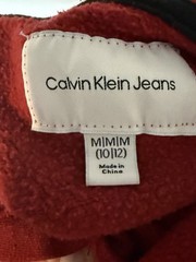 Calvin Klein Jeans Red Pullover Hoodie M Hooded Pockets Long Sleeve Logo