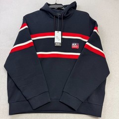 Armani Exchange Mens Pullover Hoodie Navy XL Red White Stripe AX 1991 Patch NWT