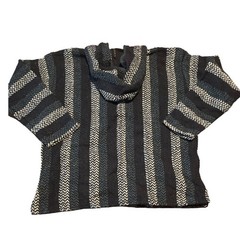 Baja Joe Hoodie Baja Hoodie Pullover Striped Blue White Black Long Sleeve