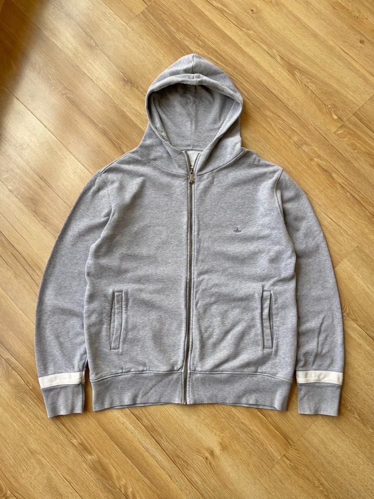 Vivienne Westwood Gray Zip Up Hoodie Orb Logo Sweatshirt Embroidered Sz XL Y2K