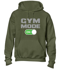 GYM MODE ON HOODY HOODIE TRAINING TOP BODYBUILDING FITNESS WEIGHTS