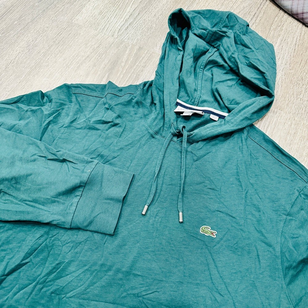 Lacoste Hoodie Mens Large sz 5 Green Regular Fit Cotton Jersey Pullover Sweater