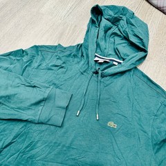 Lacoste Hoodie Mens Large sz 5 Green Regular Fit Cotton Jersey Pullover Sweater