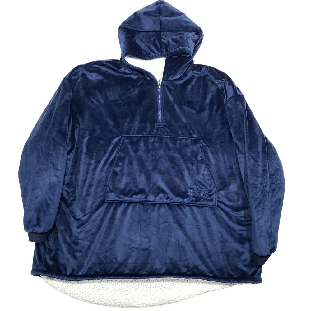 The Comfy Wearable Blanket Hoodie Mens One Size Navy Blue Sherpa Lined Zip Up