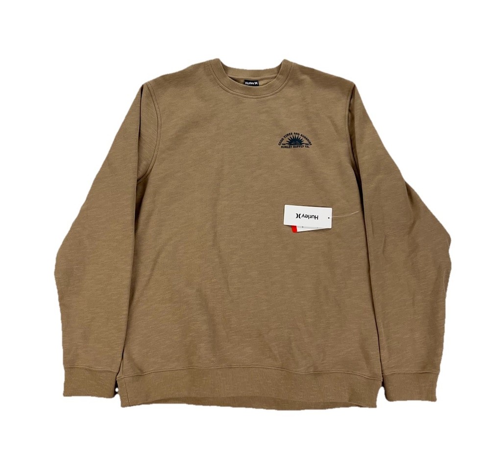 NEW Hurley Good Times Sunshine Slub Crew Neck Pullover Sweatshirt Brown Mens