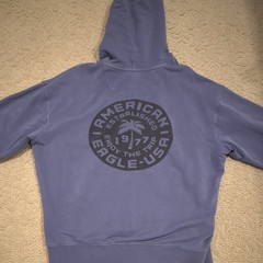 American Eagle Men’s Blue Solid Pullover Hoodie Relaxed Fit Logo Kangaroo XS