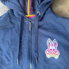 Psycho Bunny Full Zip Hoodie Mens XXS Navy Blue Excellent Gradient Logo Hooded