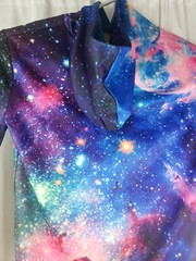 Hoodie Colorful Galaxy Blue/Green SPACE Stretch Athletic Gym Sweatshirt Sz XL