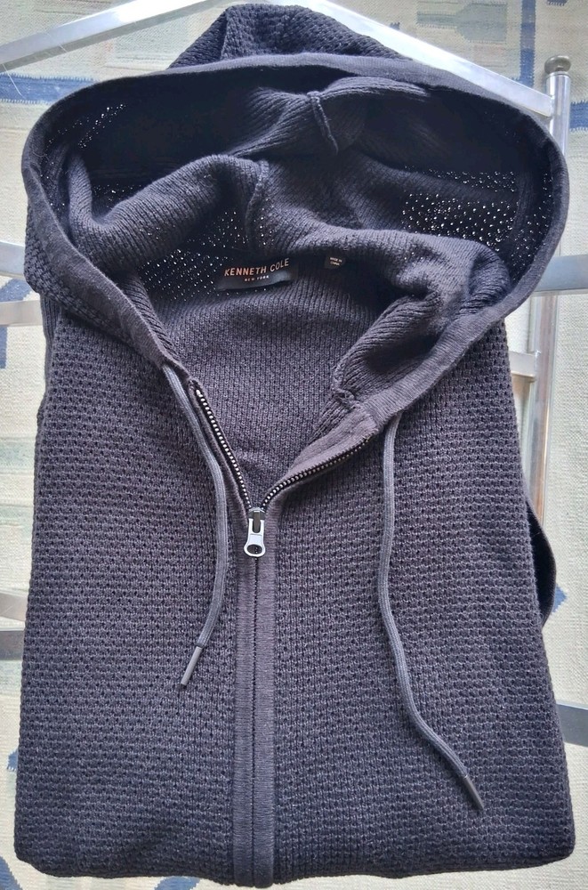 Kenneth Cole New York Mesh Full Zip Hoodie XL Black 100% Cotton NEW NWT