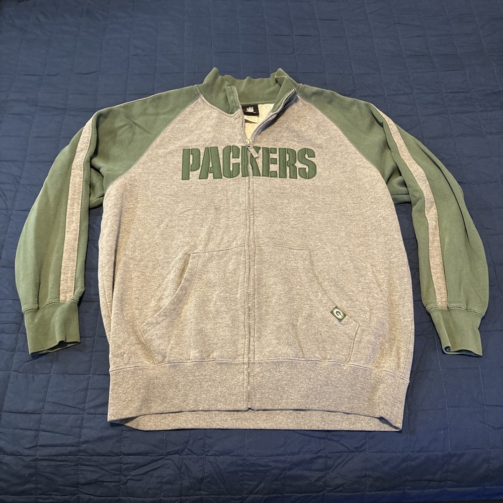Men’s Green Bay Packers Nfl Zip Up Sz XL Jacket Cotton Gray Good Condition