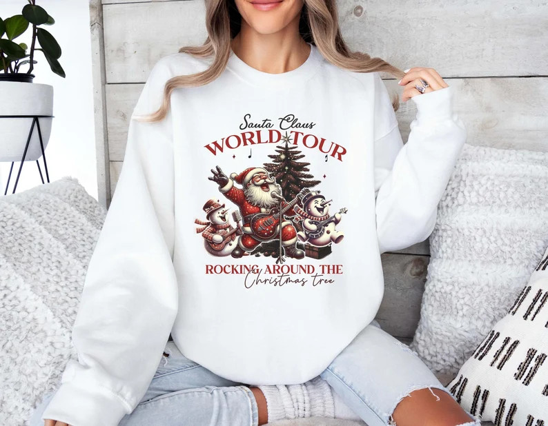 Santa Claus World Tour Retro Sweatshirt Christmas Holiday Apparel Top Gift