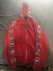 Black Squad Red Gothic Letter Full Zip Mask Hoodie Men’s Large Y2K Streetwear