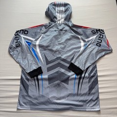 Shimano Mens 2XL Cycling Fishing Hoodie Full Zip Grey Blue Graphic Performance