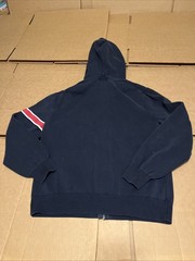 Brooks Brothers 346 Mens Navy Blue Full Zip Hoodie Medium Red White Arm Stripes