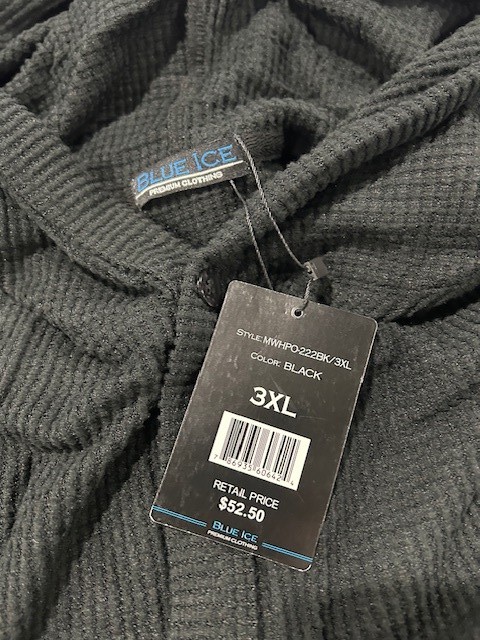BLUE ICE PREMIUM CLOTHING BLUE ICE MEN’S WAFFLE KNIT HENLEY PULLOVER – BLACK