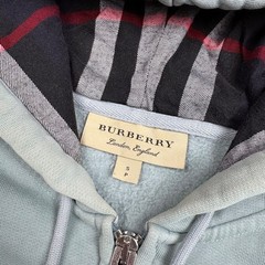 Burberry London England Vintage Full Zip Hoodie S Green Cotton Plaid Hood
