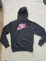 Nike Sportswear Hoodie Black Pink Swoosh Graphic Print Size Small Made Egypt