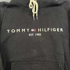 Tommy Hilfiger Hoodie Mens Medium Black Fleece Lined Kangaroo Pockets Drawstring