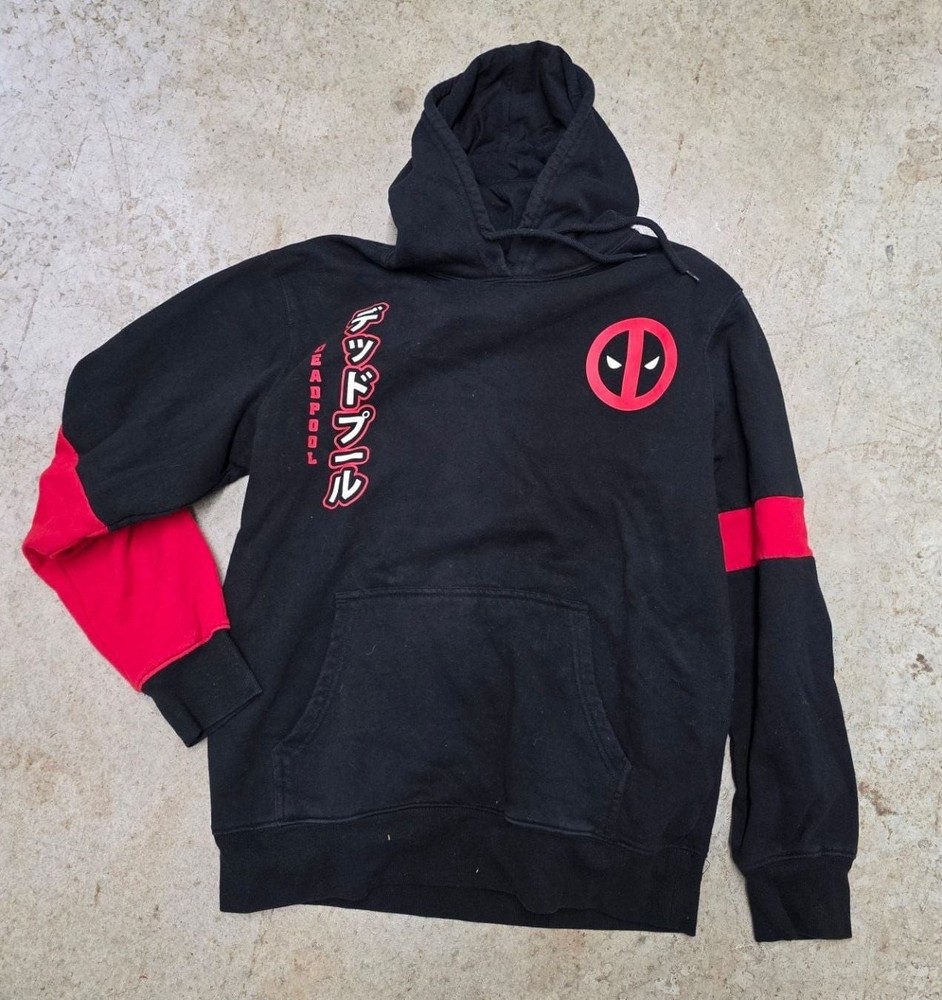 Marvel Deadpool Japanese Graphic Pullover Hoodie Black Red Size Medium
