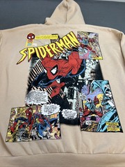 NWT Marvel Spiderman Comic Page Graphic Print Tan Hoodie Size Large New