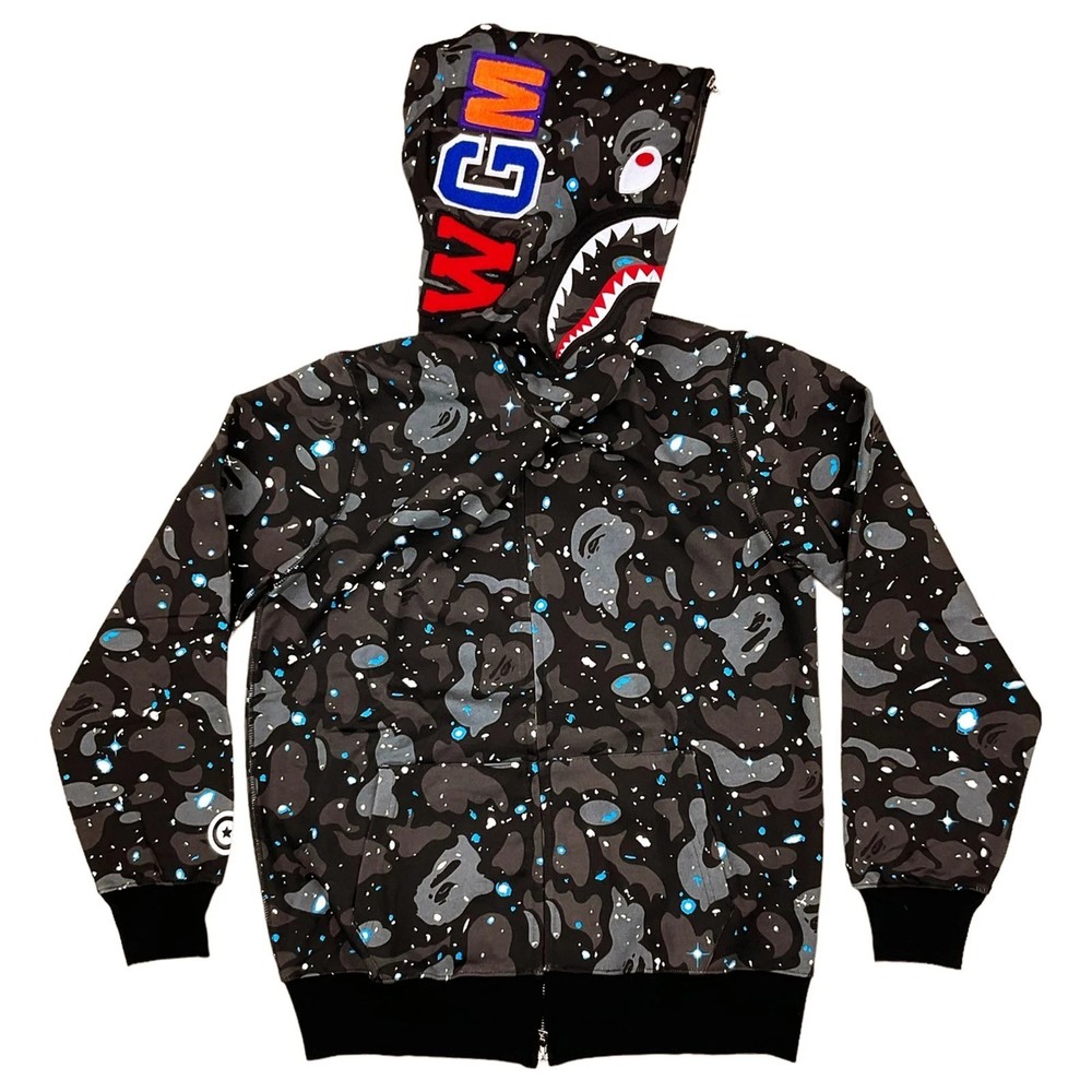 BAPE Space Camo Shark WGM Full Zip Hoodie Black Galaxy A Bathing Ape