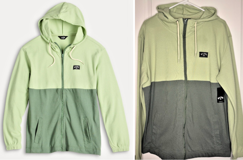 Billabong Abner Hoodie Men’s M Green Gray Colorblock Full Zip Sweatshirt NWT