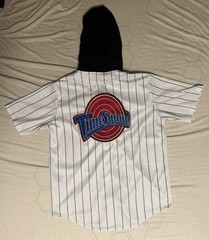 Space Jam Tune Squad Hooded Jersey Size L White With Black Stripes Black Hoodie