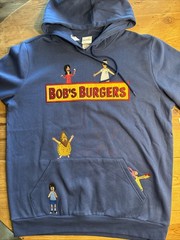Bob’s Burgers Characters embroidered hoodie blue XLARGE XL BoxLunch NWT Pullover