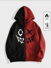 Men’s Two Tone Graphic Zip Hoodie Drawstring Casual Streetwear Sweatshirt