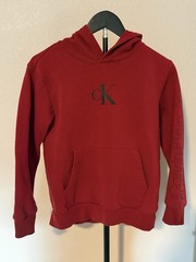 Calvin Klein Jeans Red Pullover Hoodie M Hooded Pockets Long Sleeve Logo
