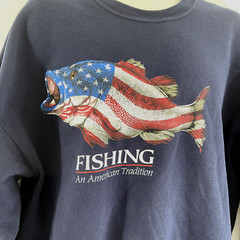 VTG Red, White & Blue Fish American Tradition Navy Sweatshirt XL