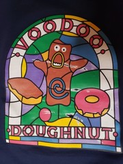 Voodoo Doughnut Men’s L Blue Graphic Logo Pullover Hoodie Pockets Drawstring