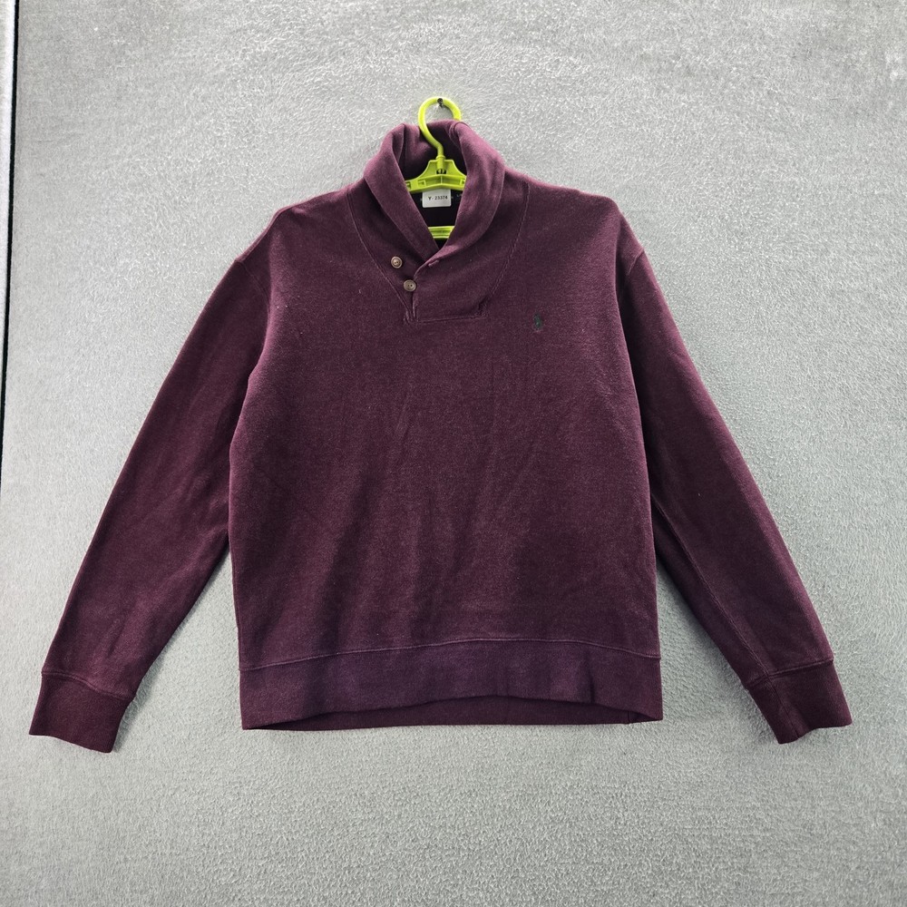 Polo Ralph Lauren Men Sweatshirt L Red Long Sleeve Shawl Collar Logo Pony