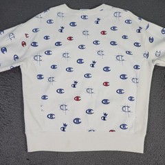 Champion Reverse Weave Sweatshirt Mens Large White Allover Logo Fleece Graphic