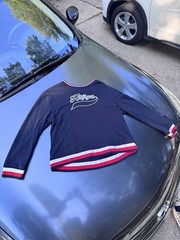 Tommy Hilfiger Mens Pullover Sweatshirt Size L Large Navy Blue Red White Trim