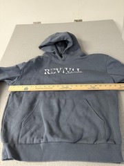 Revival Streetwear Hoodie Mens Medium Blue Graphic Pullover Sweatshirt Pocket