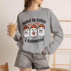 Fueled By Coffee And Halloween Sweatshirt Spooky Fall Autumn