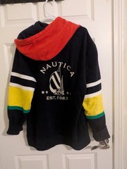 Nautica Men’s Navy/Red/Yellow/Green/White Colorblock Pullover Hoodie XL Reg Logo