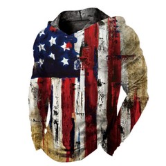 Distressed Men Hoodie T Shirts Patriotic USA American Flag Retro LightWeight Tee