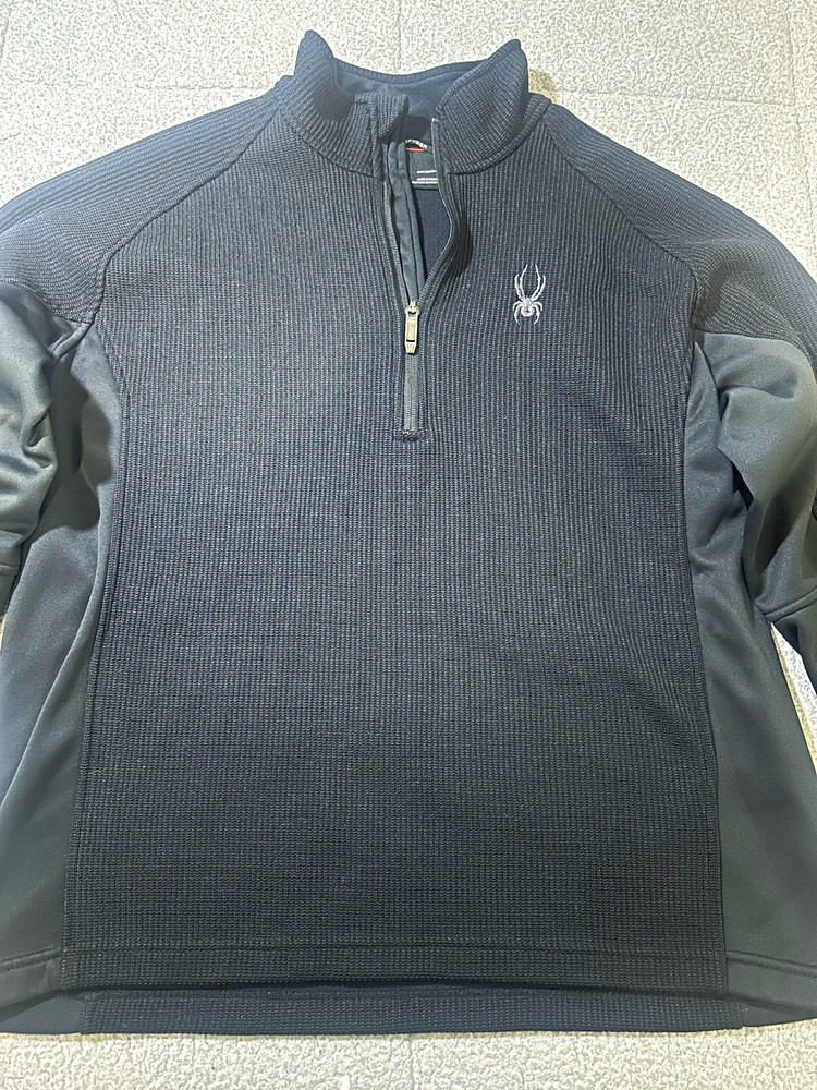 Spyder Men’s Sweatshirt L Black Knit 1/4 Zip Mock Neck Embroidered Logo