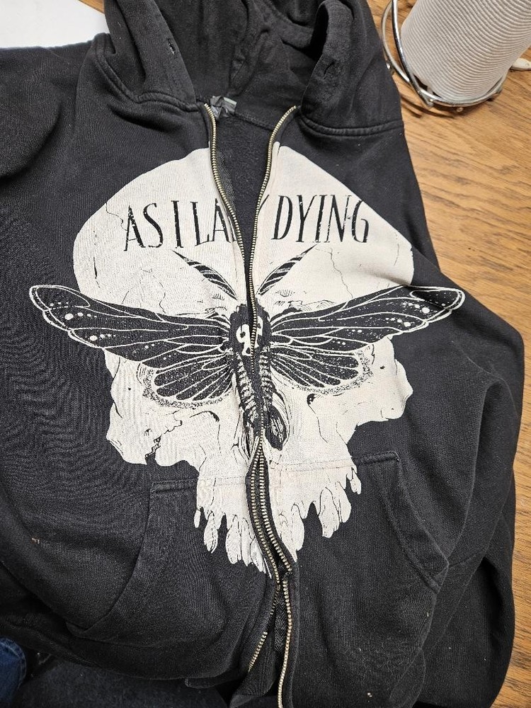 Vintage As I Lay Dying Hoodie Black XL Skull and Moth Design (see description)