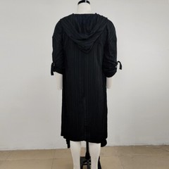 Hot Selling Men’s Pleated Woven Cotton Black Hooded Jacket Shirt Cardigan Sport